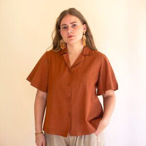 La Lou Linen Blend Button Front Blouse | Collared Top | Boutique